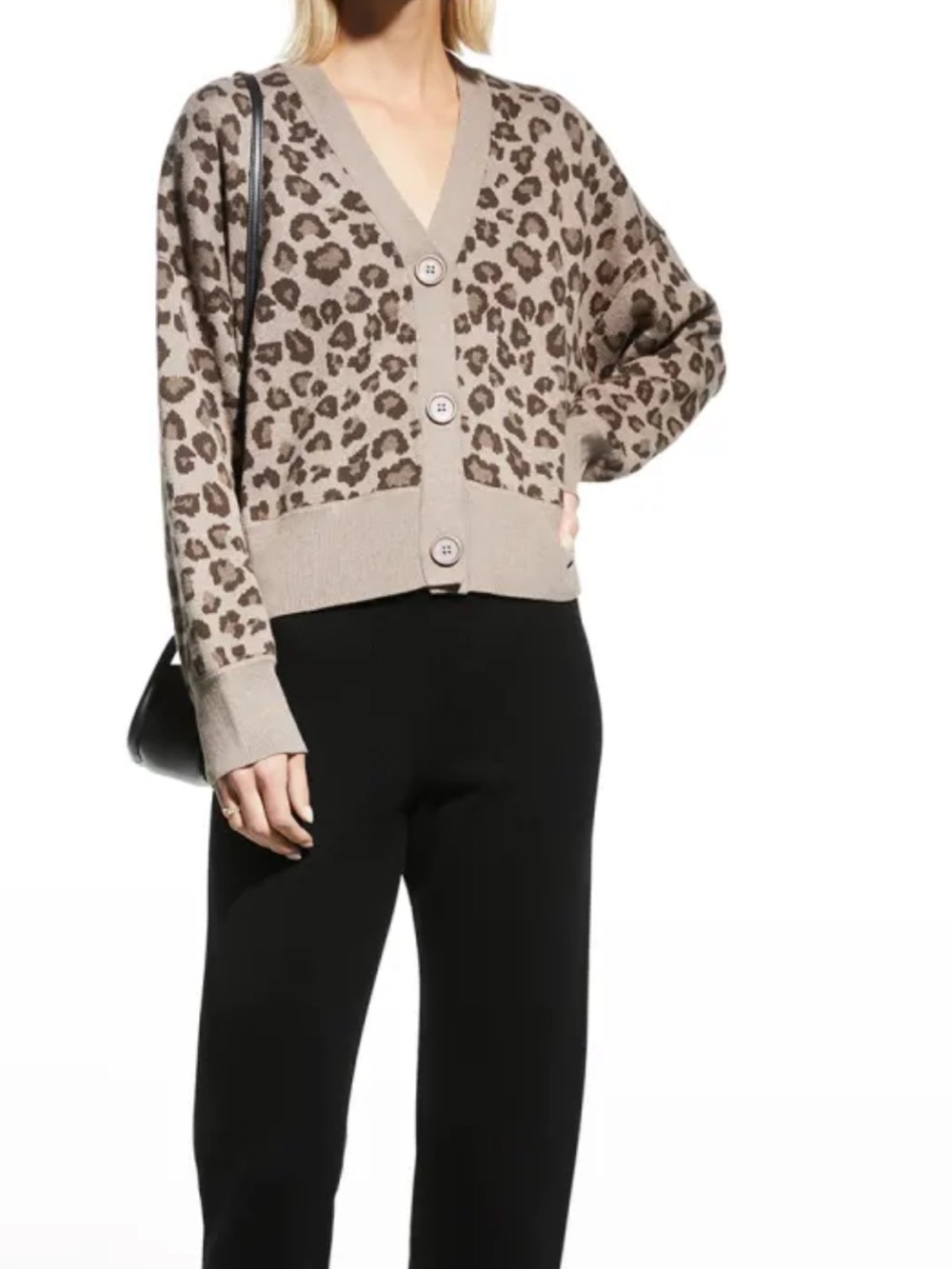 Monrow Taupe Leopard Print V-Neck Cardigan